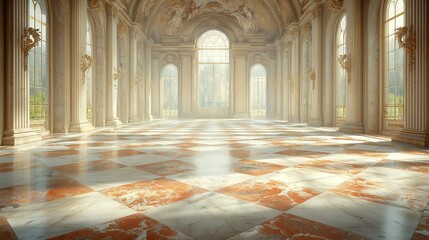 Obraz premium Grand Marble Hall Adorned With Ornate Architecture and Natural Light, Creating a Serene Atmosphere Perfect for Gatherings and Events in an Elegant Setting