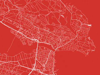 Christmas Map of Konstanz, Germany in Snowy White on Festive Red Background.