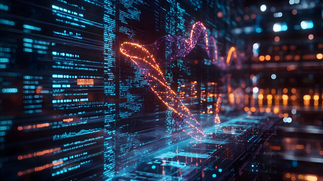 3D Abstract Data Stream Code Analysis Illustration