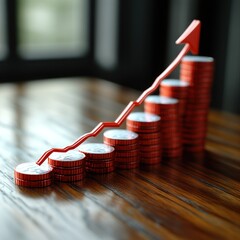 Stacked coins with arrow indicating financial growth