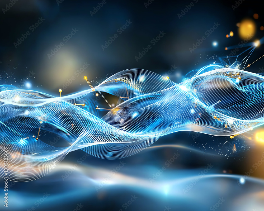 Poster dynamic abstract waves digital realm graphic design futuristic close-up visual flow of light and mot