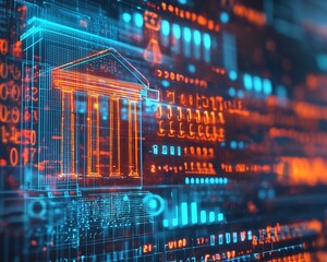 Futuristic Digital Banking Interface with AI Driven Interest Rate Predictions and Loan Adjustments