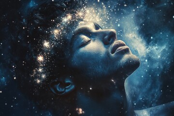 Celestial Man Dreaming Of Cosmic Stars Above