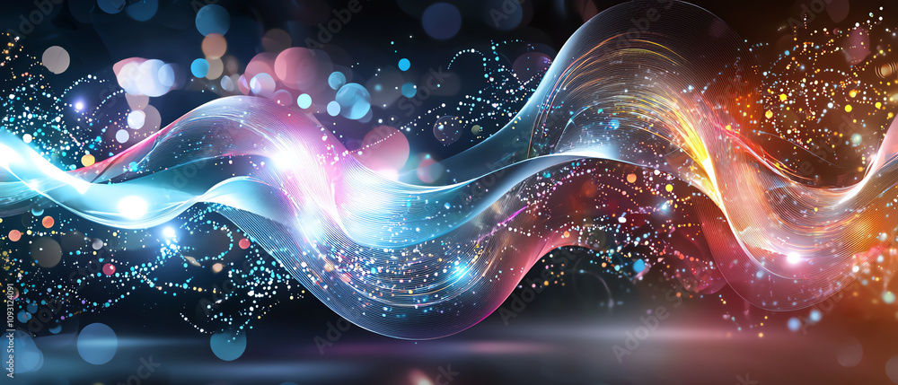 Poster dynamic light waves in abstract art digital space visuals vibrant environment close-up view creativi