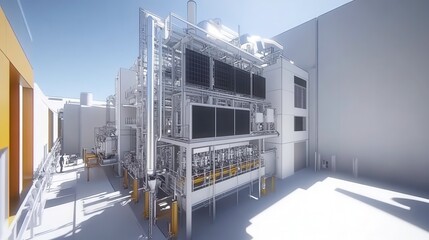 Industrial energy facility urban area 3d visualization bright environment perspective view modern design concepts