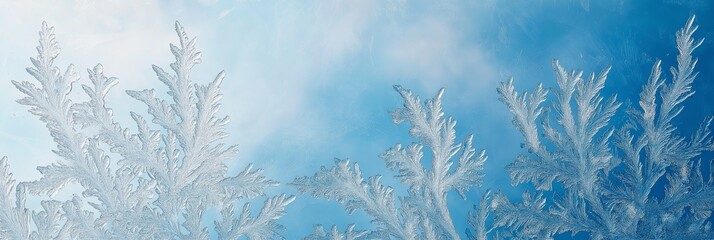 A blue sky with snow falling on the branches of trees. The snow is sparkling and the sky is clear