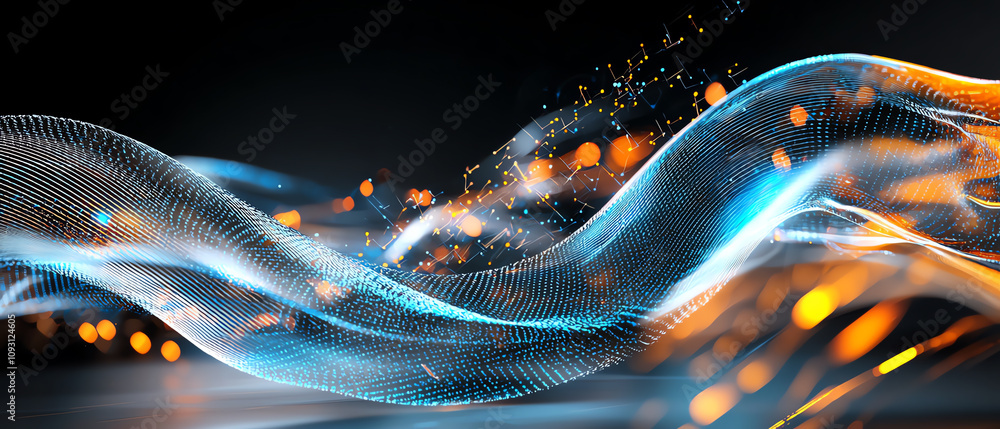Aufkleber dynamic light waves illustrating technology concepts in abstract art digital environment high-angle 