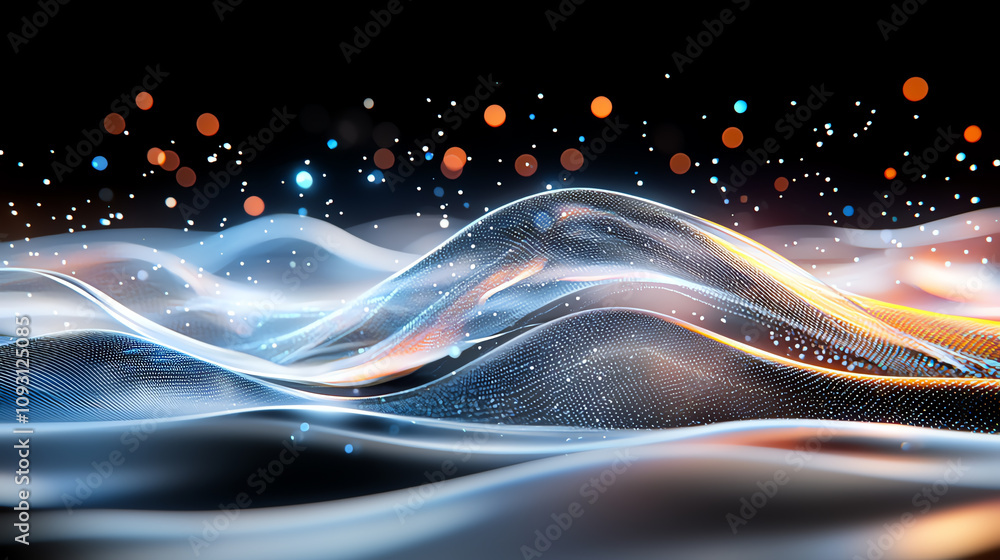 Poster dynamic waves of light and color digital art abstract concept vibrant environment close-up viewpoint