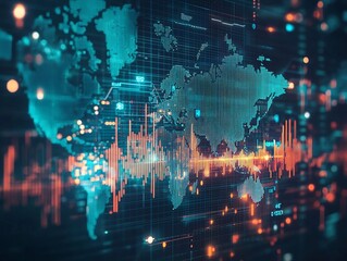 Obraz premium Global Economic Trends Visualized in Glowing Digital Interface for Investor Decision Making