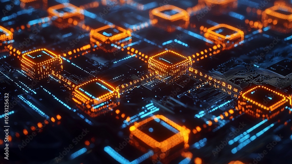 Aufkleber futuristic blockchain network powered by finance monitoring system