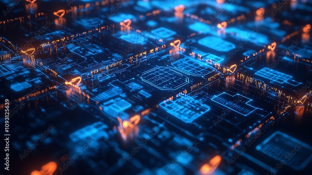 Poster glowing blockchain network powering cryptocurrency transactions with real time insights and fraud de