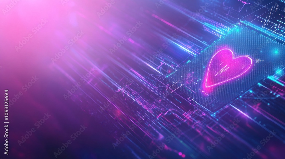 Poster digital heart abstract neon glow technology background