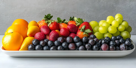 Photo Fresh Fruit Platter Grapes Strawberries Oranges Lemons
