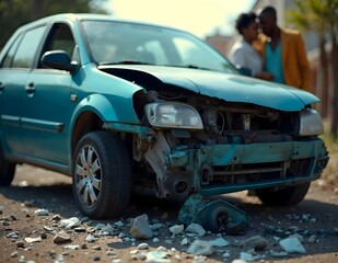 accidental car with damaged front bumber 