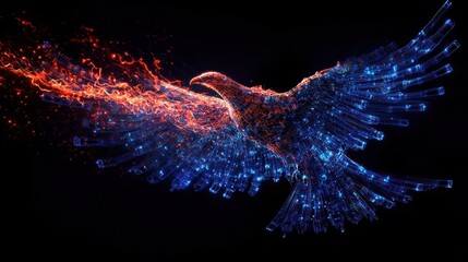 Naklejka premium Ethereal bird unleashing fiery trails of energy