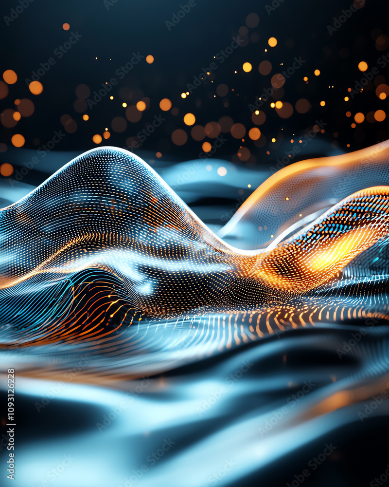 Poster dynamic digital waves virtual space abstract visuals tech environment futuristic viewpoint motion an
