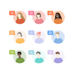Man and woman talking with speech bubble. Communication, comment, conversation, dialog concepts. Flat people character vector design isolated illustration. 