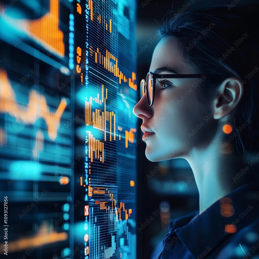 Poster digital financial planner visualizing real time market data and ai driven investment strategies