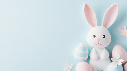 Obraz premium Crafting a festive atmosphere with paper easter bunny and colorful eggs. Generative AI
