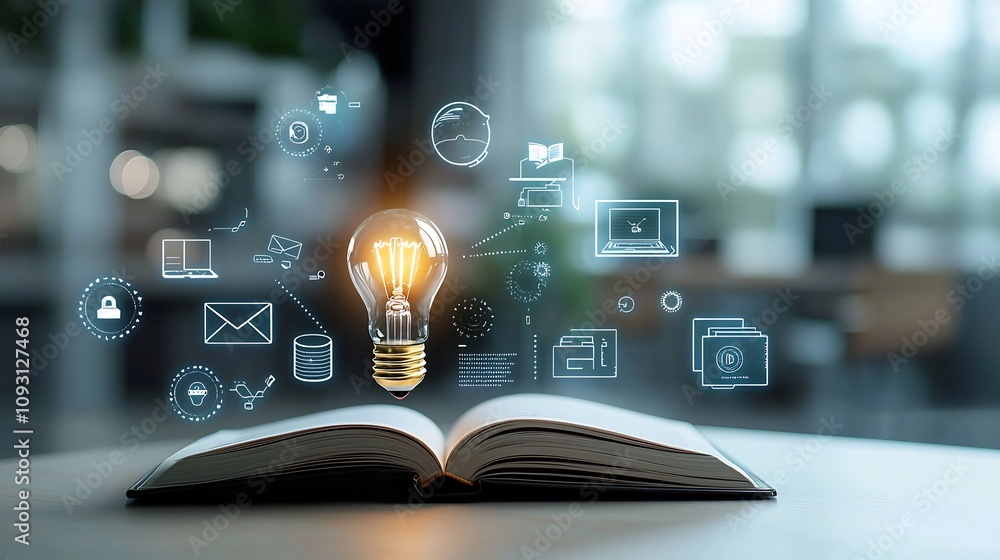 Aufkleber Luminous Future of Education Floating Symbols of Digital Degrees and Online Learning in a Dreamy Futuristic Ambiance