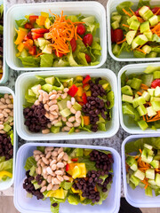 Meal Prep with Colorful Salads in Containers