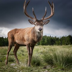 Majestic Deer in Forest With Cinematic Sky