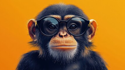 Playful monkey in sunglasses on orange background vector design