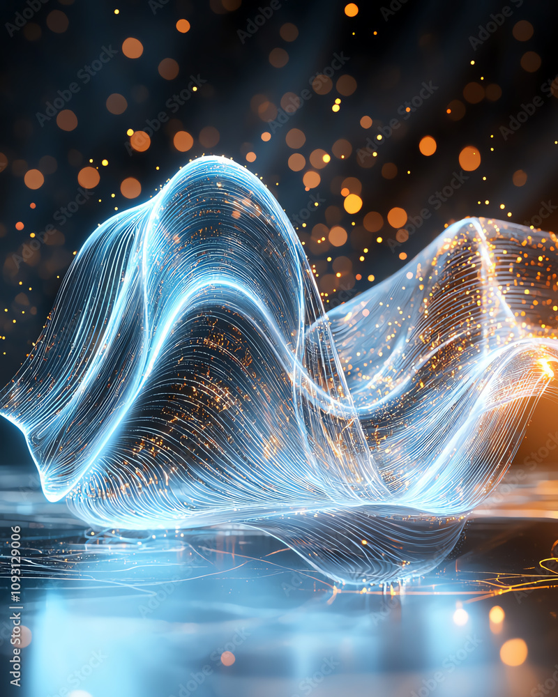 Poster dynamic light waves digital space abstract art futuristic environment close-up view visual concept f