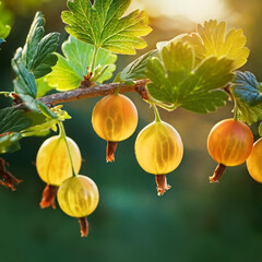 gooseberry fruits on the branch in the garden