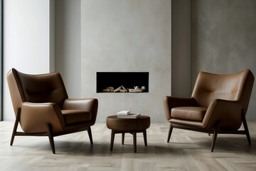 Brown armchairs in open space
