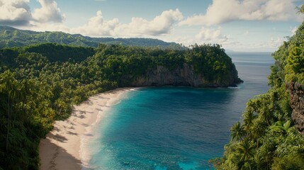 Fototapeta premium Tropical Island Cove Secluded Beach Adventure Remote Location Landscape Photography Serene Environment Aerial Viewpoint Nature's Beauty