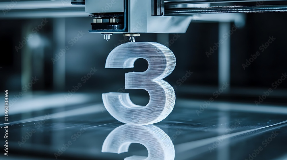 Poster 3d printer creating a layered number three sculpture