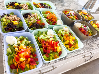 Meal Prep with Colorful Salads in Containers