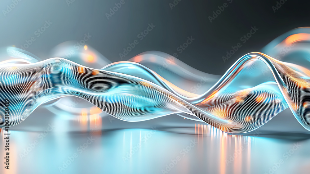Poster dynamic flowing waves of light abstract art digital environment futuristic viewpoint exploring motio