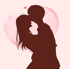 抱き合う　でこちゅー　男女　影絵　ハート