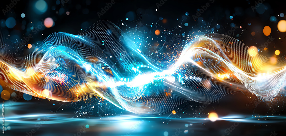 Poster dynamic light waves create a visual symphony digital art abstract scene futuristic environment close