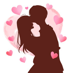 抱き合う　でこちゅー　男女　影絵　ハート