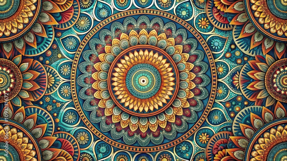 Aufkleber intricate mandala design featuring circular patterns, ornamental motifs, and geometric shapes in vib