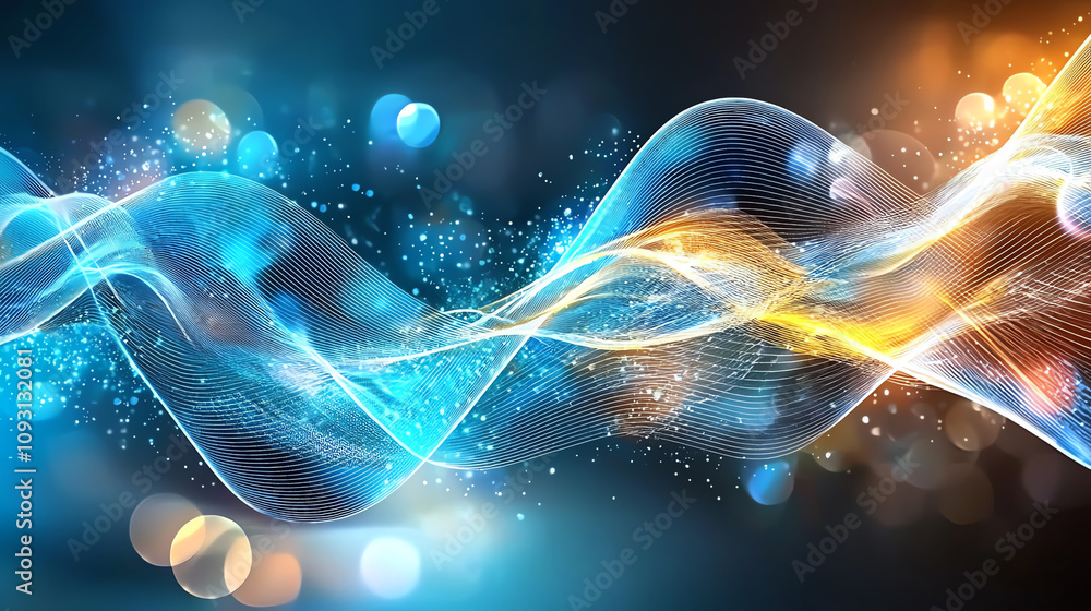 Poster dynamic wave patterns in abstract art digital space graphic design vibrant colors close-up view visu