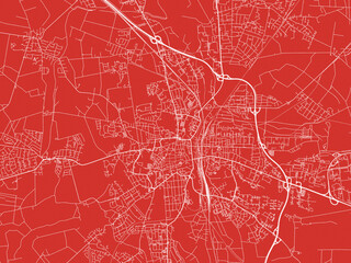 Christmas Map of Luneberg, Germany in Snowy White on Festive Red Background.