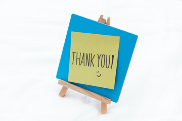 Thank you note business appreciation office setting digital content minimalist environment close-up view gratitude concept