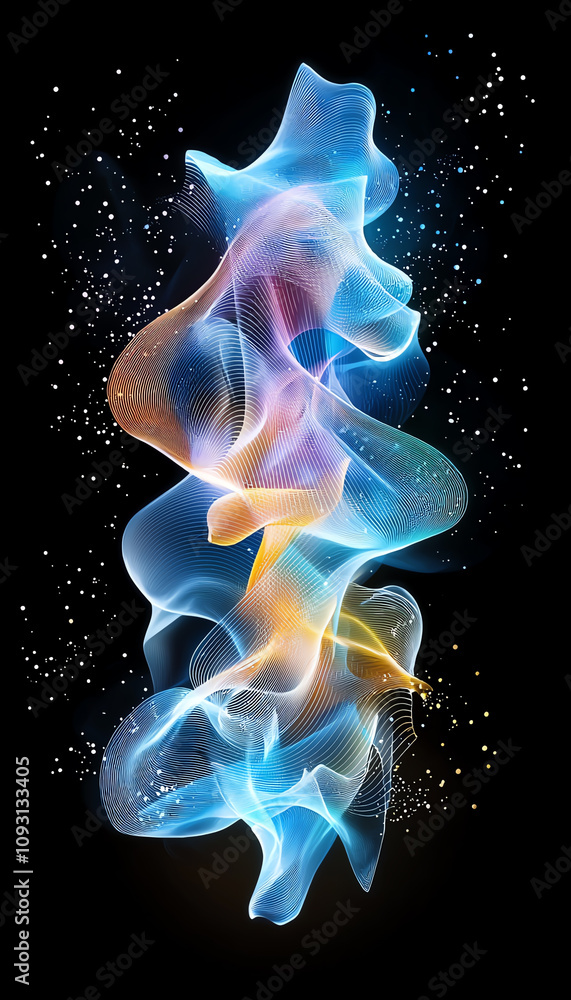 Poster dynamic abstract flowing light patterns digital art vibrant background cosmic environment artistic v