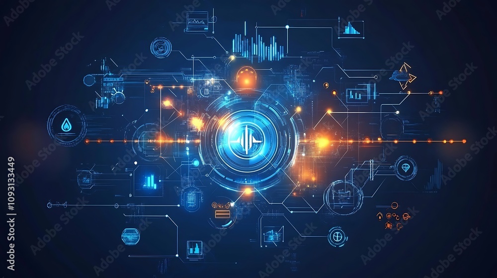 Poster abstract digital network with data visualization and interconnected nodes