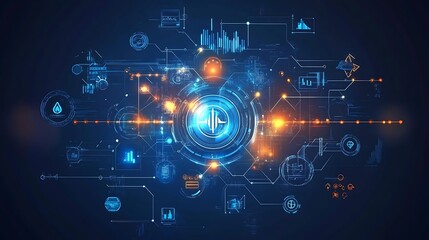 Naklejka premium Abstract Digital Network with Data Visualization and Interconnected Nodes