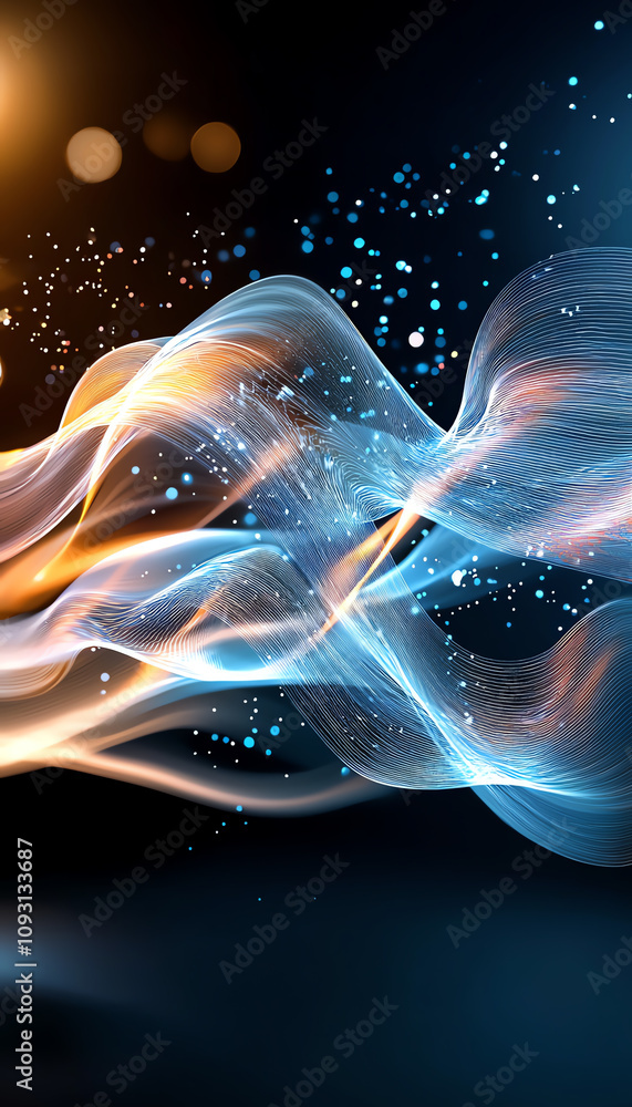 Poster dynamic light and wave patterns abstract art digital design modern technology vibrant colors visual 