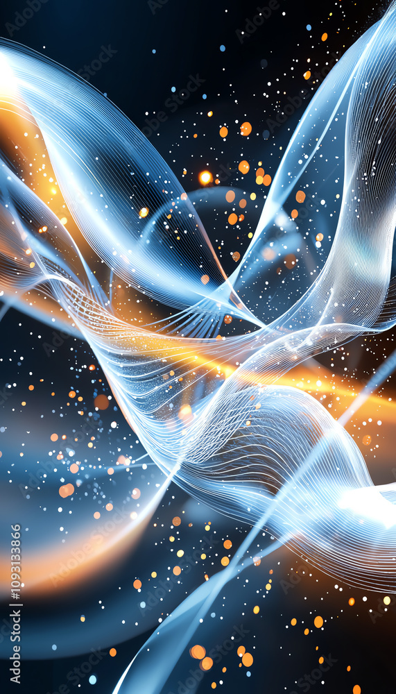 Poster dynamic light waves and particles digital art abstract vibrant colors conceptual visualization