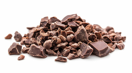 Obraz premium Photo Dark Chocolate Chunks Cocoa Nibs White Background