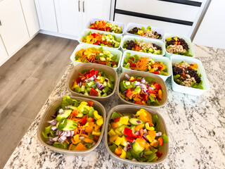 Meal Prep with Colorful Salads in Containers