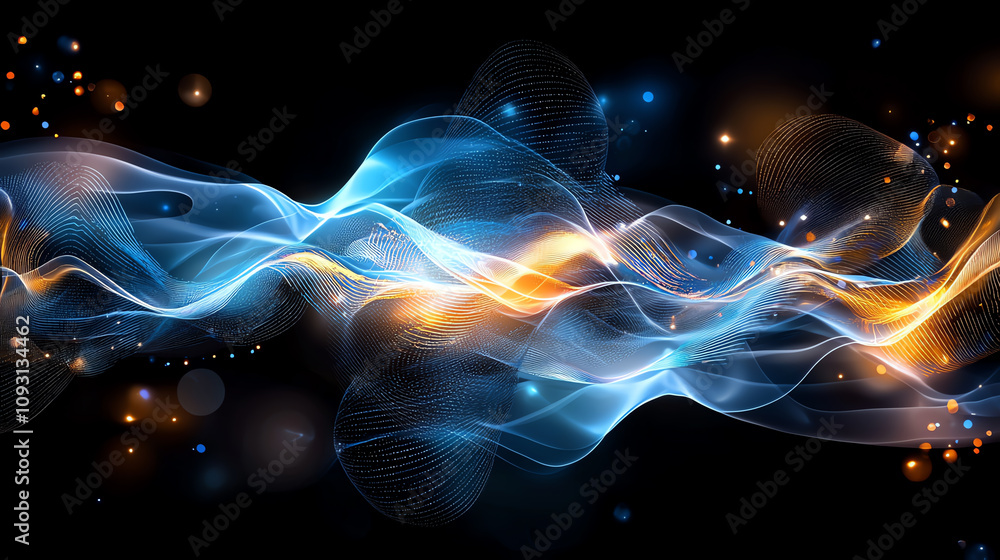 Poster dynamic wave patterns abstract digital art visual design dark background artistic perspective modern