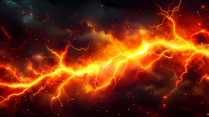 Red lightning on black sky background. Neon Lightning Strikes. Illustration
